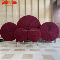 Ensemble de décoration de mariage de luxe SMS, lot de 5 toiles de fond rondes plissées couleur bordeaux, support de toile de fond pour scène de mariage