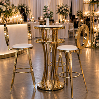 Table de bar carrée avec plateau en verre, en acier inoxydable doré, mobilier de bar pour mariage, hôtel, banquet