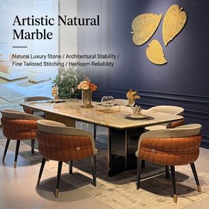 Tavolo da Pranzo Contemporaneo in Quarzite e Marmo Lucidato, Design Architettonico per Villa, Appartamento, Ristorante - Product Image 1