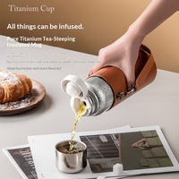 Mug de voyage en titane pur avec infuseur à thé et sangle de transport ; Isolation sous vide à double paroi, maintien thermique de 6 à 12 heures, portable