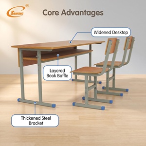 Ensemble de bureaux doubles pour étudiants personnalisés, chaises ergonomiques réglables en hauteur, mobilier scolaire confortable pour bibliothèque - Product Image 5