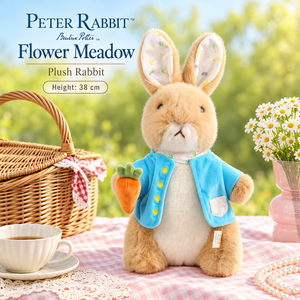 Peter Rabbit Blossom Meadow 38 cm Plüschpuppe mit blauem Blumenoutfit und Karotten-Accessoire, weiches Spielzeug, Geschenk, Sammlerstück - Product Image 6
