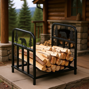 Soporte para Leña con Diseño de Árbol y Oso, 17 Pulgadas, en Acero al Carbono Negro, Independiente, para Interiores y Exteriores - Product Image 2