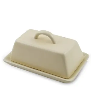 도매 백운석 버터 플레이트 접시 참신 사각형 버터 상자 색상 유약 세라믹 버터 접시 뚜껑