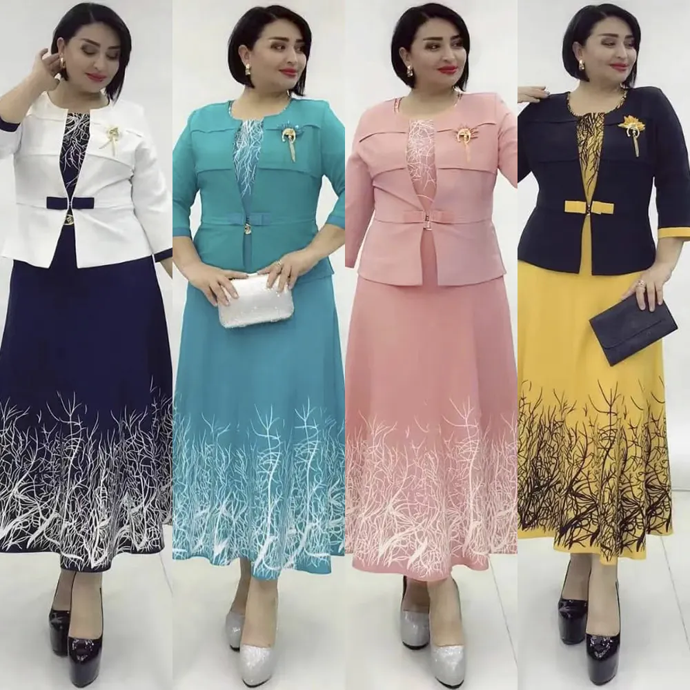 H & D Elegant Dashiki Print African 2 Pieces Set For Women Dress Plus Size Clothing Maxi Ladies Office Outfit