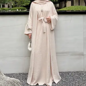 Wholesale Hot Selling 2 Pieces Set Jubah Dress with Cardigan Dubai Open Abaya Women Muslim Dress
