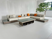 Ensemble de canapés modulaires de qualité commerciale pour patio, résistant à l'eau, avec sièges profonds, table basse en marbre, mobilier pour hôtel et complexe hôtelier