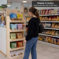 Étagère de présentation en contreplaqué à 5 niveaux pour les magasins de snacks, étagère en bois sur pied, montage facile, présentoir personnalisé, certifié FSC