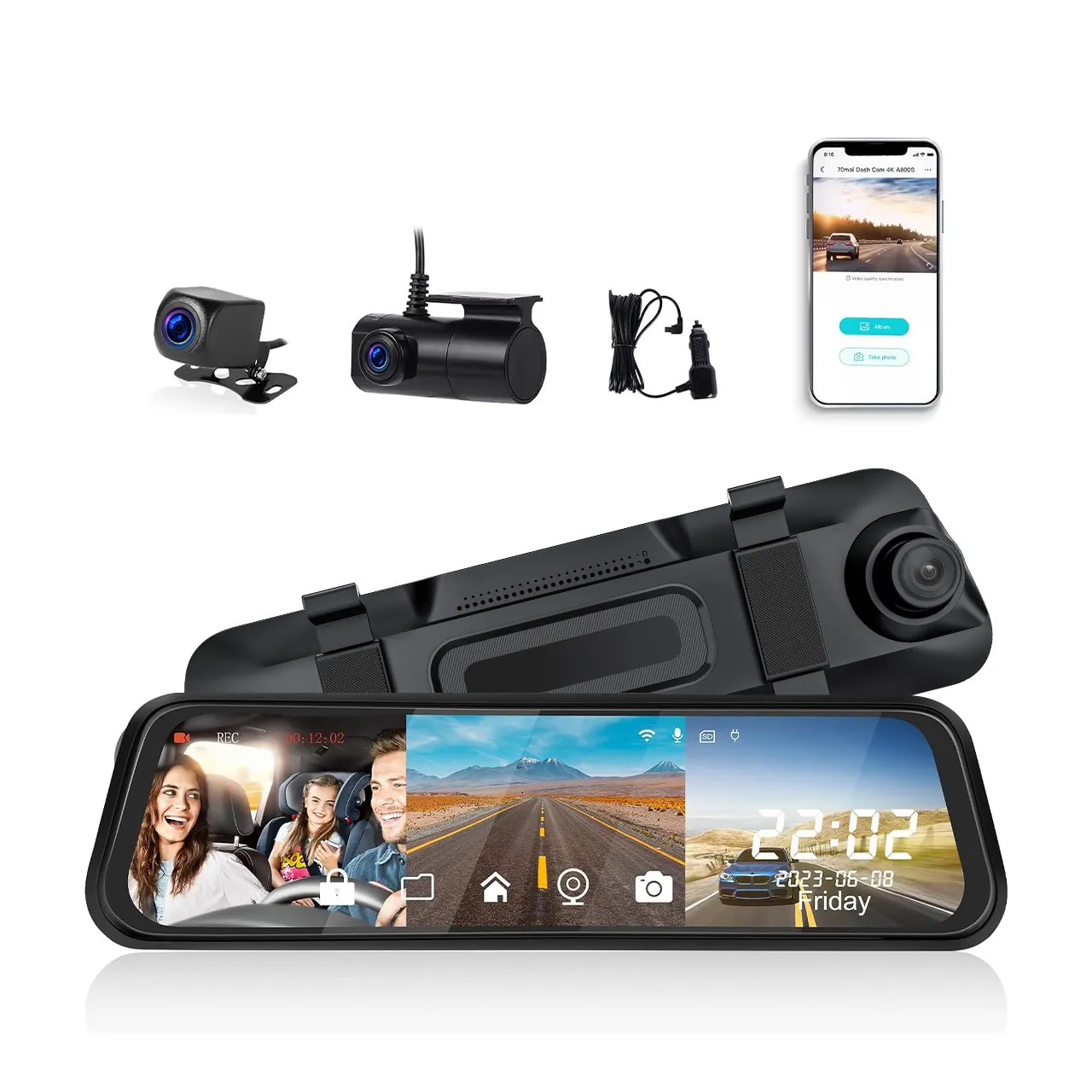 3 lentes WiFi coche Black Box Dash Cam HD 1080P 170 grados gran angular coche Cámara DVR grabadora de vídeo