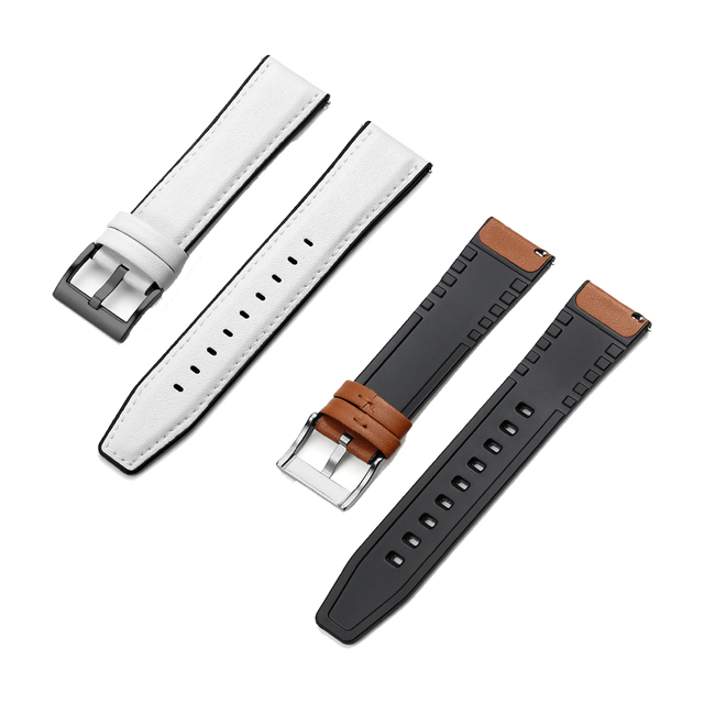 CAOWTAN Leather and Silicone Hybrid Strap for Galaxy Watch 6 Bands Bracelet for Galaxy Watch 4 Classic 20mm 22mm Smart WatchBand