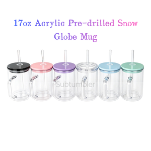 Tazza Globo di Neve in Plastica da 17oz con Manico, Bicchiere Acrilico <span class=keywords><strong>a</strong></span> Doppia Parete con Foro Pre-Forato per Glitter Fai-da-Te - Product Image 1