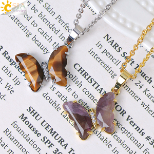 <span class=keywords><strong>CSJA</strong></span>-Pendentif ras du cou en acier inoxydable plaqué or, pierre naturelle de guérison, collier papillon en cristal pour femmes, bijoux H158 - Product Image 5