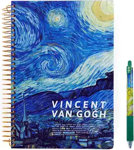 PU Leather Stationery Calculator Journal Spiral Kraft Van Gogh Notebook Customizable For Student/Stationary And School Supplies