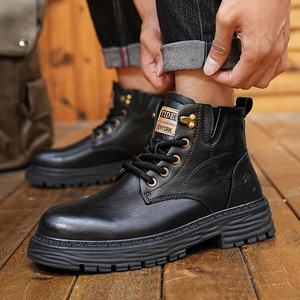 Chaussures montantes pour hommes avec empeigne en cuir véritable et semelle en caoutchouc antidérapante, idéales pour les affaires et les vacances - Product Image 1