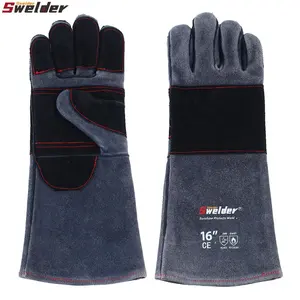 Swelder Premium 16inch Gauntlet Black Gray Double Reinforced Leather Welding BBQ Grill Heat Resistant Glove