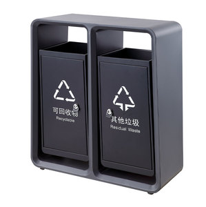 big size outdoor waste bin rectangular steel pull out garbage can dual compartment dustbin for bus station