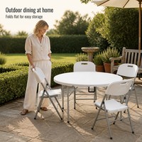 Table ronde pliante en plastique pour l'extérieur, table ronde blanche