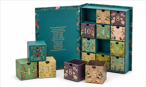 Custom Floral Print Countdown Advent <b>Calendar</b> Box with Drawers Rigid Cardboard Teal Christmas Mystery Packaging for Beauty - Product Image 3