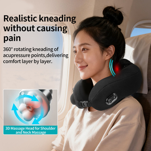 Bantal Pijat Leher & Punggung Bentuk U Ergonomis dengan Getaran, Dapat Dipanaskan, Terapi Inframerah untuk Perjalanan dan Fisioterapi Tubuh - Product Image 1