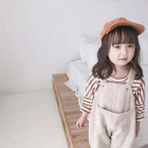 Spring Autumn Kids Girls One Piece Jumpsuit Solid Color Little Girls <b>Corduroy</b> Overalls and Striped t Shirts Sets - Product Image 4