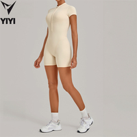 Combinaison de sport pour femme à demi-zip et dos évidé, manches courtes, pour la gym, la course, le Pilates, le yoga et le fitness