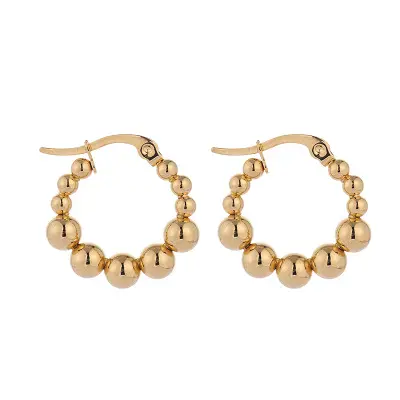 2021 New designs Fashion gold beads hoops earrings Stainless steel women hoop earrings For Women Wholesale