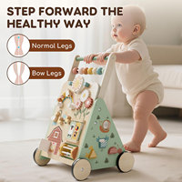 Chariot de marche en bois 7-en-1 de petite taille pour bébé, avec jeu d'activités triangulaire et fonction poussette
