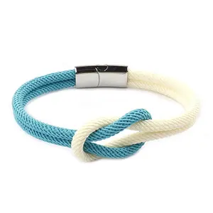 Fashion white and turquoise milan rope mixed color knot Couple bracelet for the best friendship gift