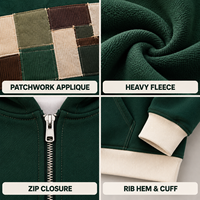 Sweat à capuche zippé personnalisé pour homme, en molleton de coton épais, avec patchwork et appliques, à manches longues, style décontracté pour le streetwear