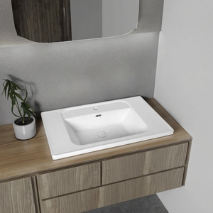 Lavabo Rettangolare Lucido in Superficie Solida Bianco Puro con Design Moderno Gunies, Mobile da Bagno con Rubinetto Monoforo - Product Image 4
