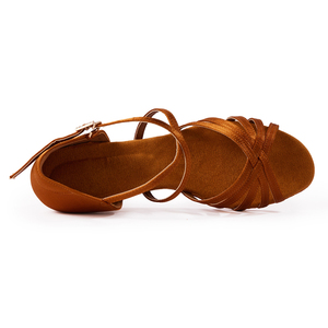 Professionelle Latein-Tanzschuhe mit individuellem Logo für Mädchen, weichsohlige Ballsaal-, Tango- und Samba-Tanzschuhe aus Satin für Damen - Product Image 5