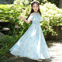 Robe de plage princesse élégante en mousseline florale transparente pour filles, taille moyenne à grande, coupe trapèze, idéale pour l'été