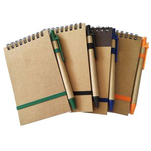 Kraft Paper Spiral Pocket Notebook With Matching <b>Retractable</b> Ballpoint <b>Pen</b> Set, Elastic Band Mini Jotter Custom Logo - Product Image 1