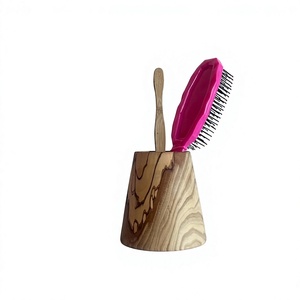 Wood <b>Toothbrush</b> <b>Holder</b> Stand Round Minimalist Bathroom Organizer Convenient Countertop Rack - Product Image 4