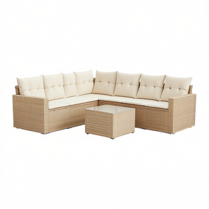 Ensemble de canapés de jardin en rotin beige 6 places, mobilier d'extérieur résistant aux intempéries, design contemporain - Product Image 1