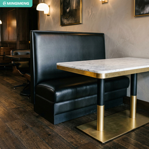 Ensemble de banquettes de restaurant moderne en cuir PU, table carrée avec plateau en marbre, structure en métal, mobilier de salle à manger contemporain pour café bistro - Product Image 1