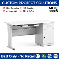 Bureau d'ordinateur professionnel en métal gris avec 3 tiroirs de rangement, table de bureau en acier pour poste de travail et bibliothèque