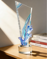 Trophée en cristal éblouissant, nouveau, coloré et créatif, sur mesure, haut de gamme, gravé, imprimé UV/sablage, motifs étoiles et fleurs