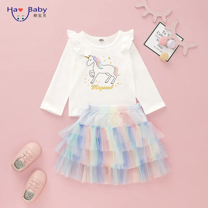 Okuahao — robe princesse licorne à manches longues, pour enfants filles, Style européen, jupe arc-en-ciel, tendance, 2022