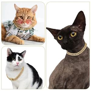 Chaîne pour animaux de compagnie de 25 cm et 75 cm, style Hot Dog Cuban Link, avec strass en diamant AAA, en alliage or et argent, collier et accessoires pour animaux de compagnie, vente en gros - Product Image 4