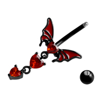 Piercing de nombril en acier chirurgical, design chauve-souris, style sombre, bijoux de corps tendance, anneau de nombril en zircon rouge