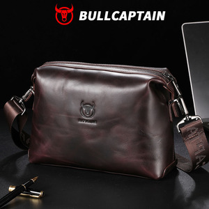 Bolsos de mensajero BULLCAPTAIN para hombre, bolso cruzado informal de cuero para hombre, bolso de hombro de negocios marrón y negro, bolso de mano masculino de piel de vaca - Product Image 1