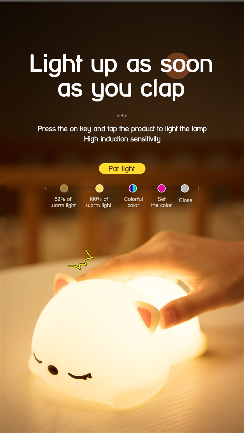 USB rechargeable cat silicone night light touch sensor LED lamp of bedroom the head of a bed with remote control children gifts