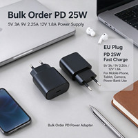 Adaptor Daya Profesional PD 25W 5V 3A 9V 2.25A 12V 1.8A Colokan EU untuk Tablet, Kamera, Speaker, dan Pengisi Daya Ponsel