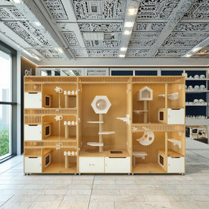 Moderne Luxe Cat Hotel Kooi Effen Patroon Houten Gehard Glazen Deur Knoopsluiting Voor Dierenwinkels En Veterinair Gebruik Binnenshuis - Product Image 3