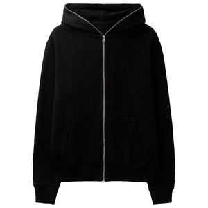 Sudaderas con capucha unisex de cremallera completa, de felpa francesa suave, estilo urbano casual, cortas, ecológicas, de invierno, con bolsillo canguro y cierre frontal completo. - Product Image 1
