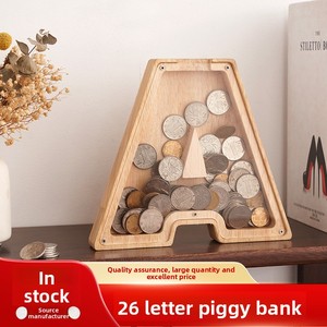 Salvadanaio in Legno con Design a Lettere Inglesi e Bordi Trasparenti, Regalo per Bambini, Artigianato in Legno, Salvadanaio per Spedizioni Internazionali - Product Image 5