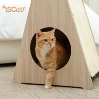 Nouvelle Conception Personnalisée 2025 – Maison pour Chat Moderne de Luxe Classique en Bois Écologique, 2 Niveaux, Apaisante, en Peluche Crème de Noël