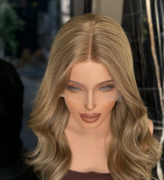 Perruque en dentelle transparente 13*4, ondulée, 100% cheveux vierges, blond cendré, pré-épilée, avec ligne de cheveux naturelle, sans colle, pour femmes