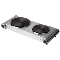Placa Calefactora Eléctrica Empotrable de Dos Quemadores con Temperatura Ajustable, 2500W, Alta Eficiencia, Acero Inoxidable, Enchufe Europeo
